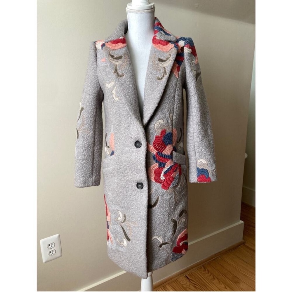 Embroidered Gray Wool Coat
